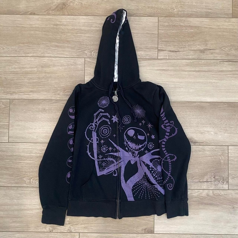 Disneyparks Jack Skellington Black Zip Up Hoodie Women's Small Halloween Goth